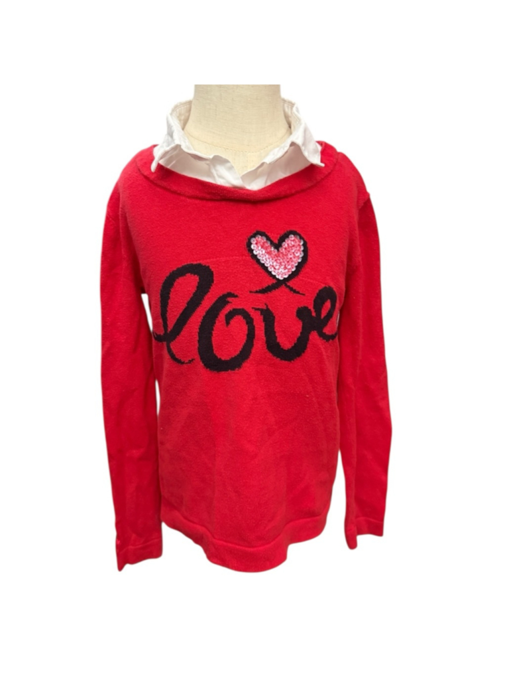 American Girl Grace Thomas Red Sequin Heart Love Sweater Girls 7/8 - Picture 2 of 5